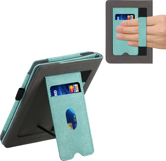 kwmobile flip cover voor e-reader - geschikt voor Kobo Nia - Van imitatieleer en -suède - In mintgroen / donkergrijs van Merkloos — afbeelding 3