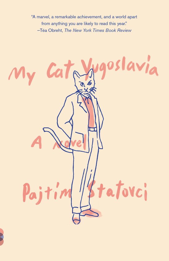 Boekomslag van 'My Cat Yugoslavia' met een illustratie van een kat in een pak en de titel.