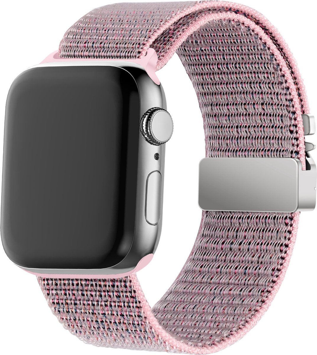 Bandz Nylon band 'Classic' met Parachute sluiting - geschikt voor Apple Watch Series 1/2/3/4/5/6/7/8/9/10/11/SE/SE2/SE3/Ultra (2/3) - iWatch nylon bandje voor grote maten: 44mm/45mm/46mm/49mm (pink sand)