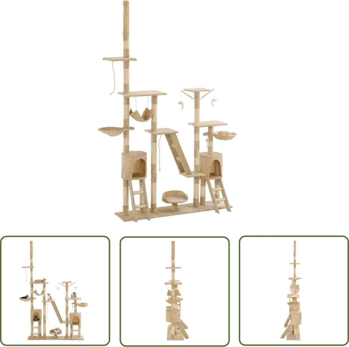 vidaXL Kattenboom – Kattenkrabbers – Kattenkrabpaal met sisal krabpalen 230-250 cm beige – Pluche Kattenmeubilair – Kattenspelen – Kattenmand
