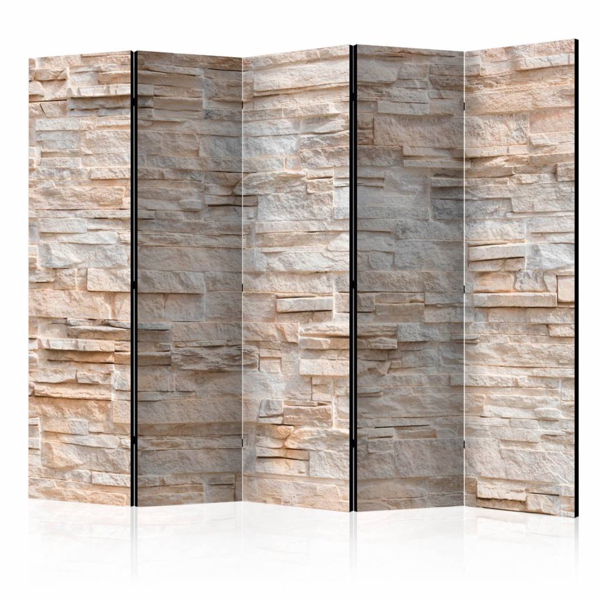 Vouwscherm - Stenen muur 225x172cm , gemonteerd geleverd, dubbelzijdig geprint (kamerscherm)