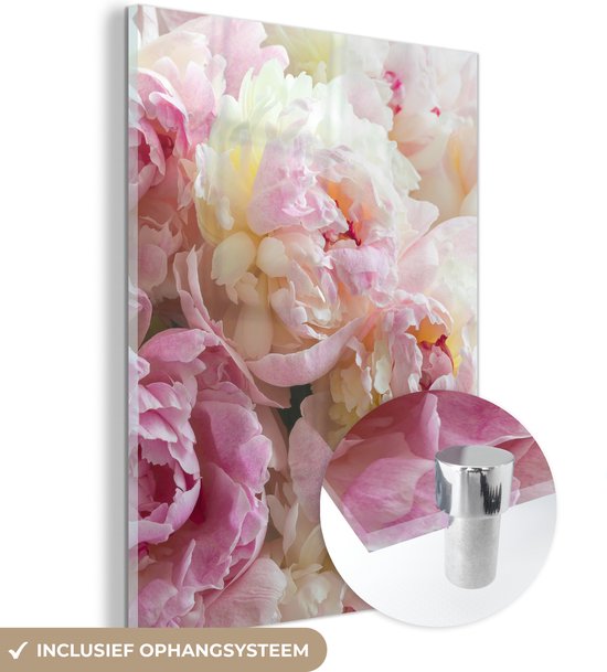 MuchoWow® Peinture sur verre 90x120 cm - Peinture sur verre acrylique - Vintage - Fleurs - Roses - Nature - Photo sur verre - Décoration murale salon - Décoration murale chambre - Peintures
