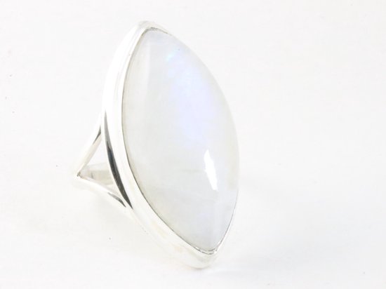 Bague allongée en argent brillant avec pierre de lune arc-en-ciel - taille 21