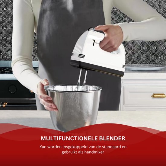 White-Label® Mixer met Mengkom - Keukenmachine - Keukenrobot - Zwart met Wit van White-Label — afbeelding 3