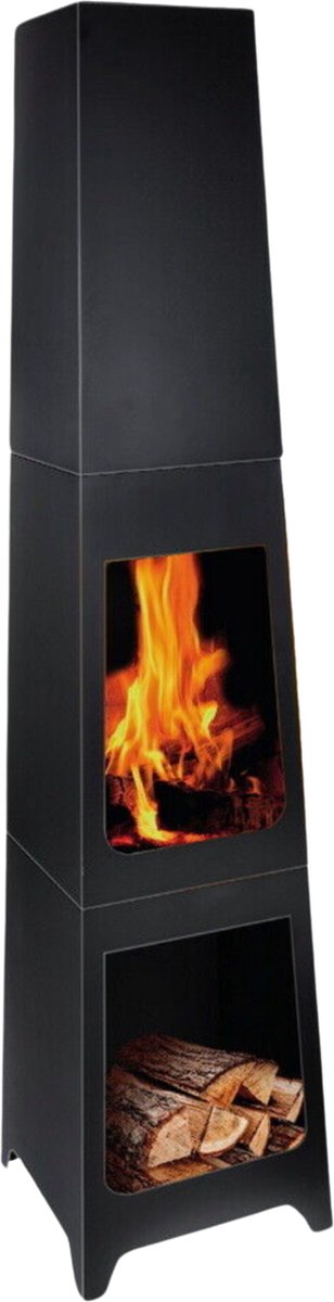 Muntel® Vuurkorf - Houtkachel - Buitenkachel - Tuinhaard - Houtopslag - Zuil - Metaal - 35 x 35 x 150 cm