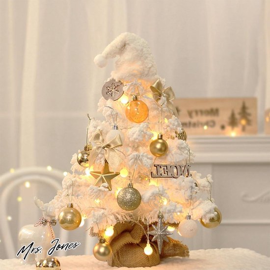 Frasheng 50 cm Mini Kerstboom Met LED Verlichting, Warm Wit, Kunstmatig