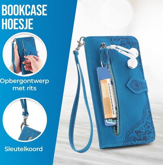 Étui adapté pour Samsung Galaxy S25 - Bookcase - Cordon - Porte-cartes - Portefeuille - Motif fleurs - Simili cuir - Blauw