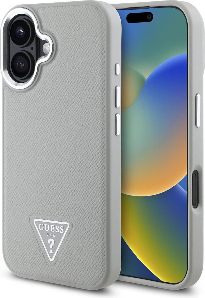Guess Grained Triangle Case geschikt voor MagSafe geschikt voor iPhone 16 - Beige