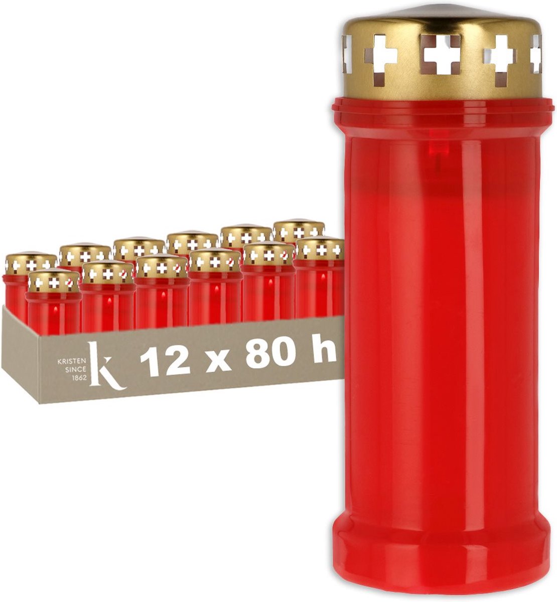 Kristen Grafkaars 6 Dagen Rood – Kaarsen – 12 Stuks – Herdenkingslicht – Grafkaars – Brandduur 80 Uur – Voor Buiten