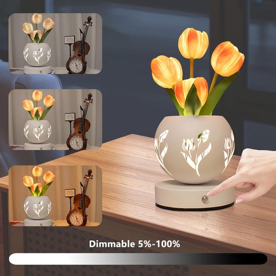 Tulp nachtlampje-Nachtlampje-Tulp-Nachtlampje aanraken-3 Kleuren dimbaar -Tafellamp Slaapkamer-Tulp tafellamp-Oplaadbaar-Geschenk van Merkloos — afbeelding 2