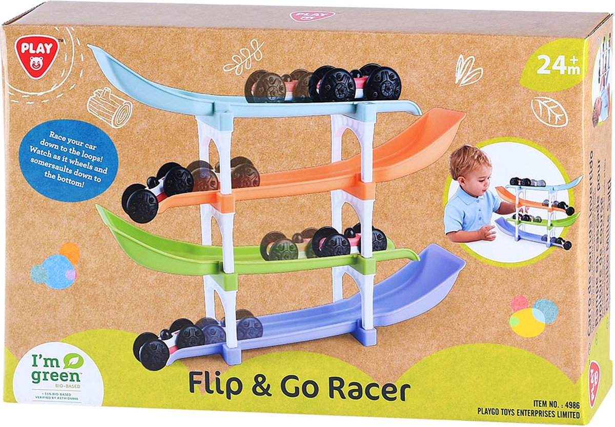 Play racebaan biobased Flip en Go autoracebaan 11-delig speelgoed.