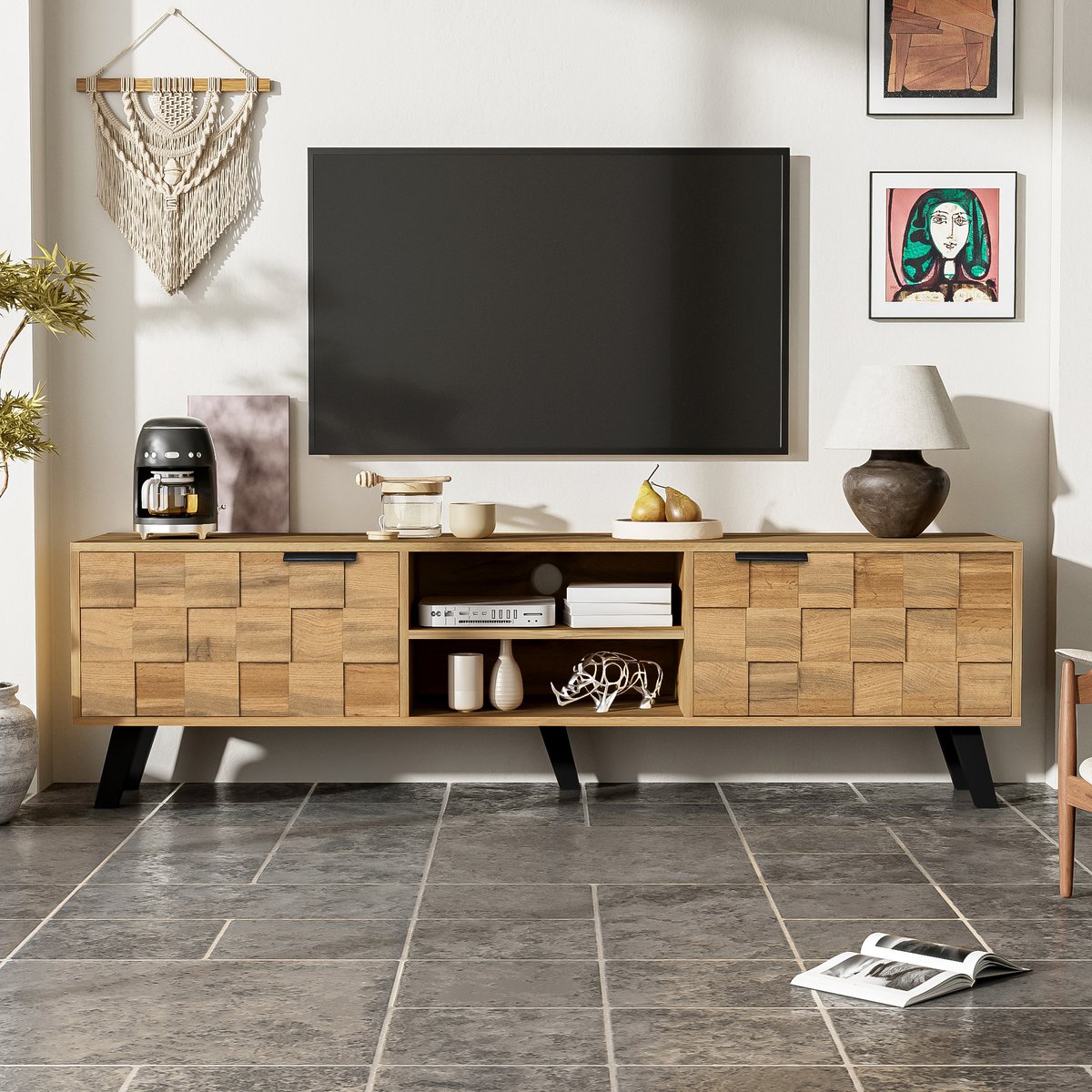 Gutent TV-meubel met 2 Deuren, 2 open Vakken, 160,5 x 35,5 x 45 cm, Houtkleur