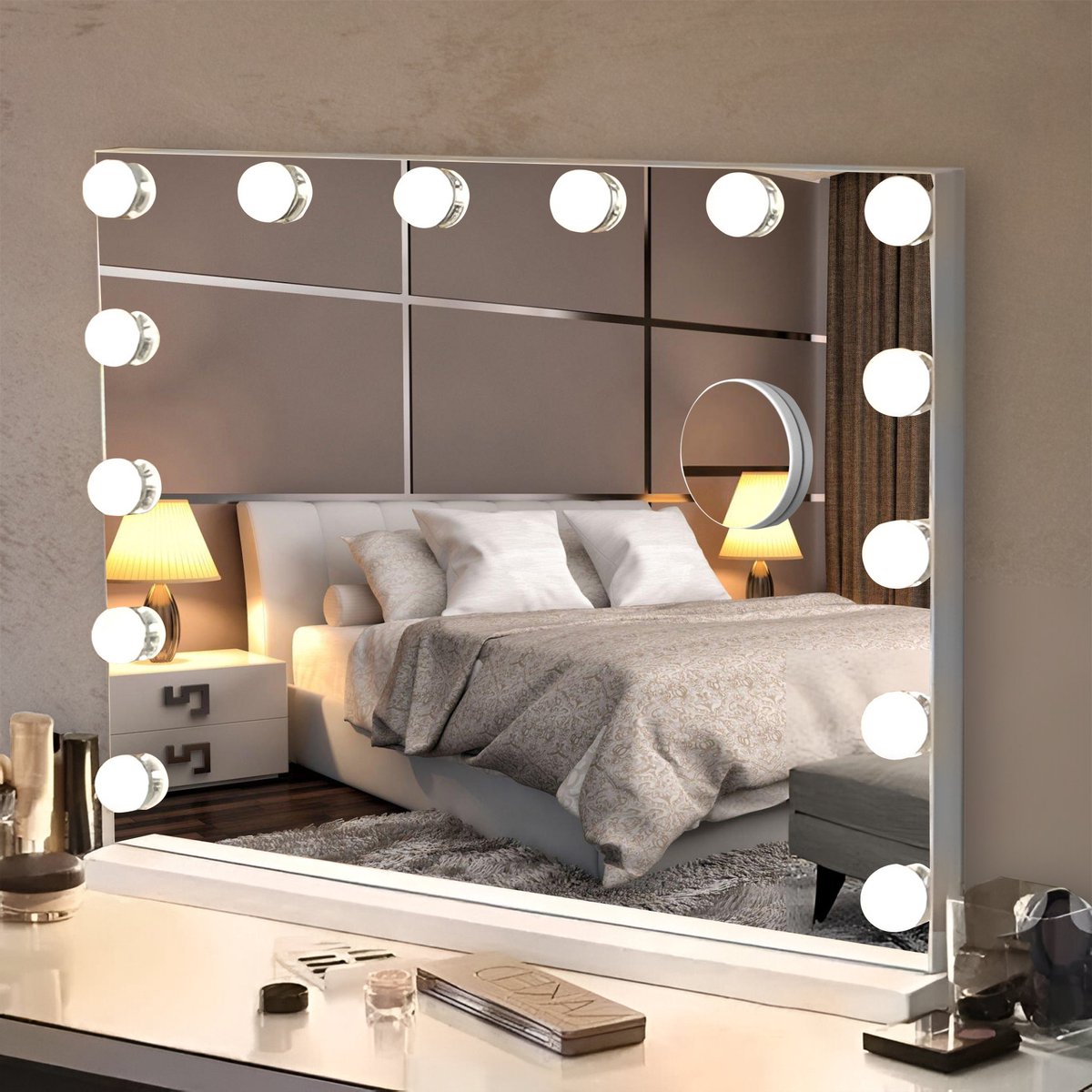 Goedkoopste Bayt Hollywood Spiegel met verlichting - Make Up Spiegel met Verlichting - Spiegel Met Verlichting - Dimbaar - 10x Vergroting - 50x40cm - Wit