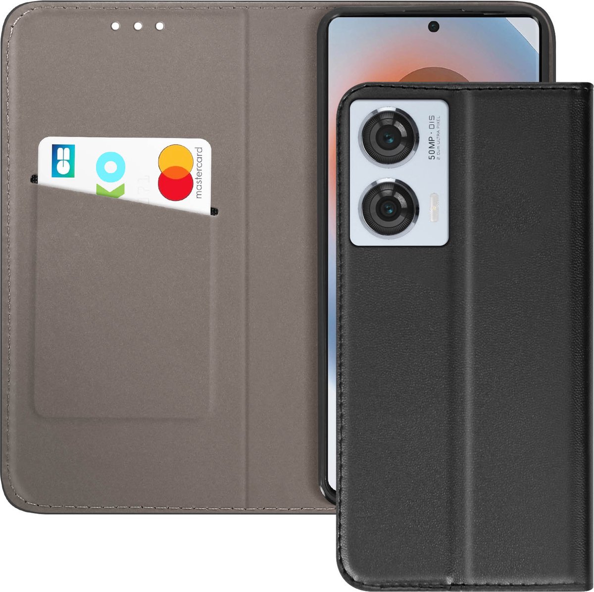 Avizar Etui Geschikt voor Motorola Edge 50 Fusion Magnetische Flap Kaarthouder, Zwart