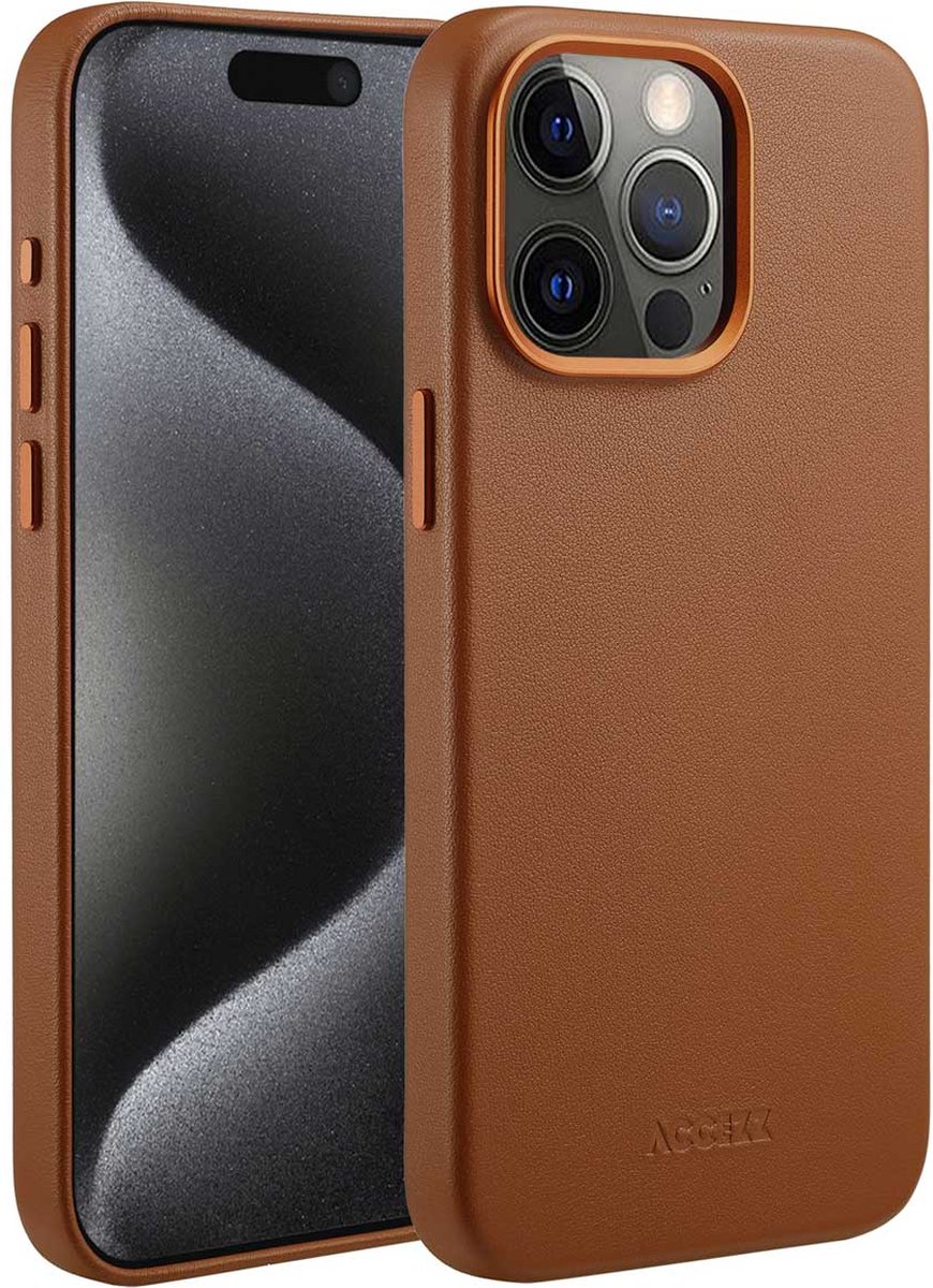 Accezz Hoesje Geschikt voor iPhone 15 Pro Max Hoesje - Accezz Geschikt voor MagSafe Leather Backcover - bruin