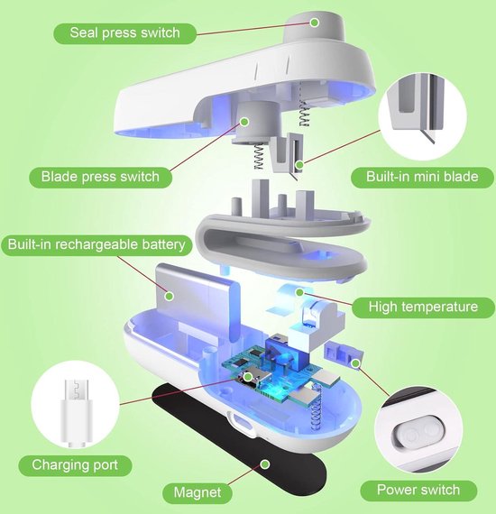 Retoo 3,5 W mini-folielasapparaat met koelkastmagneet, mini bag sealer