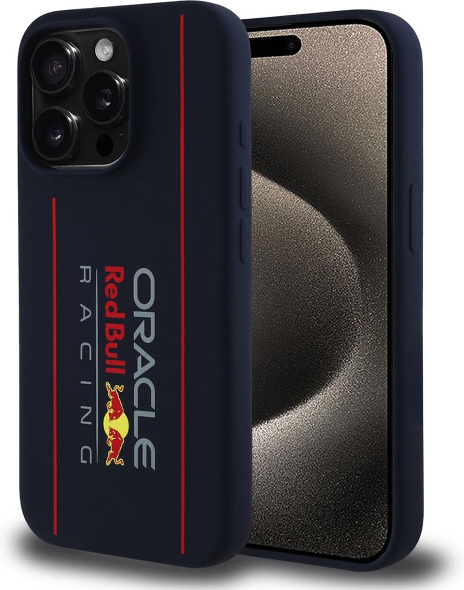 Red Bull Racing Silicone Oversize Vertical Logo Back Cover hoesje met MagSafe voor Apple iPhone 15 Pro - Donkerblauw