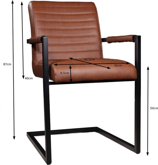 SET OFF: Chaise de salle à manger 4 pièces avec accoudoirs cognac Chaise de salle à manger design industriel Noor