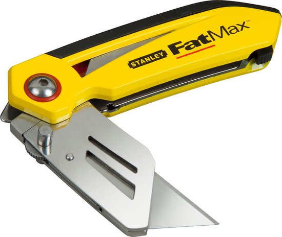 Gele Stanley FatMax vouwmets met zwart handvat en metalen mes.