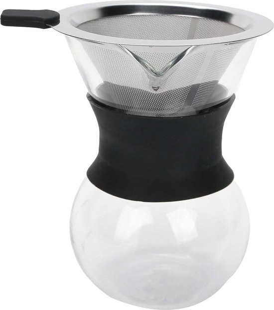 Leikurvo Pour Over Kaffeebereiter Set, 450ml Kaffeefilter Porzellan mit Tasse & 100 Papierfilter, Keramik-Kaffeetropfer Manuelle Kaffeekanne für Zuhause Büro Outdoor Camping (Schwarz