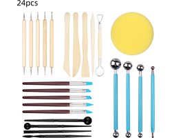 foto van 24 stuks Klei Gereedschap - Klei Gereedschap Pottenbakken Boetseren Boetseer Set - trimmes, stippelpennen, snijmessen, trimmes, modelleer snijmes - pottenbakkers benodigdheden