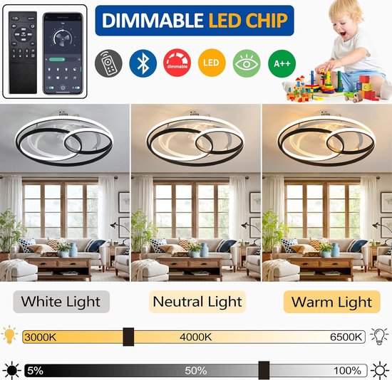 Equivera Plafonniere met Ventilator - Plafondventilator - Plafondventilator Afstandsbediening - Plafondventilator Slaapkamer - Plafond Ventilator met Verlichting - Plafondlamp - Plafonniere - Ideaal voor in uw slaapkamer! van Equivera — afbeelding 4