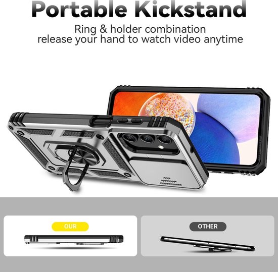 Coverup Ring Kickstand Couverture arrière avec Shield d'appareil photo adapté à la coque Samsung Galaxy A35 - Grijs