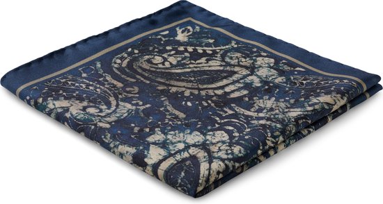 Virtuo | Pochette de costume en soie à motifs cachemire bleu foncé