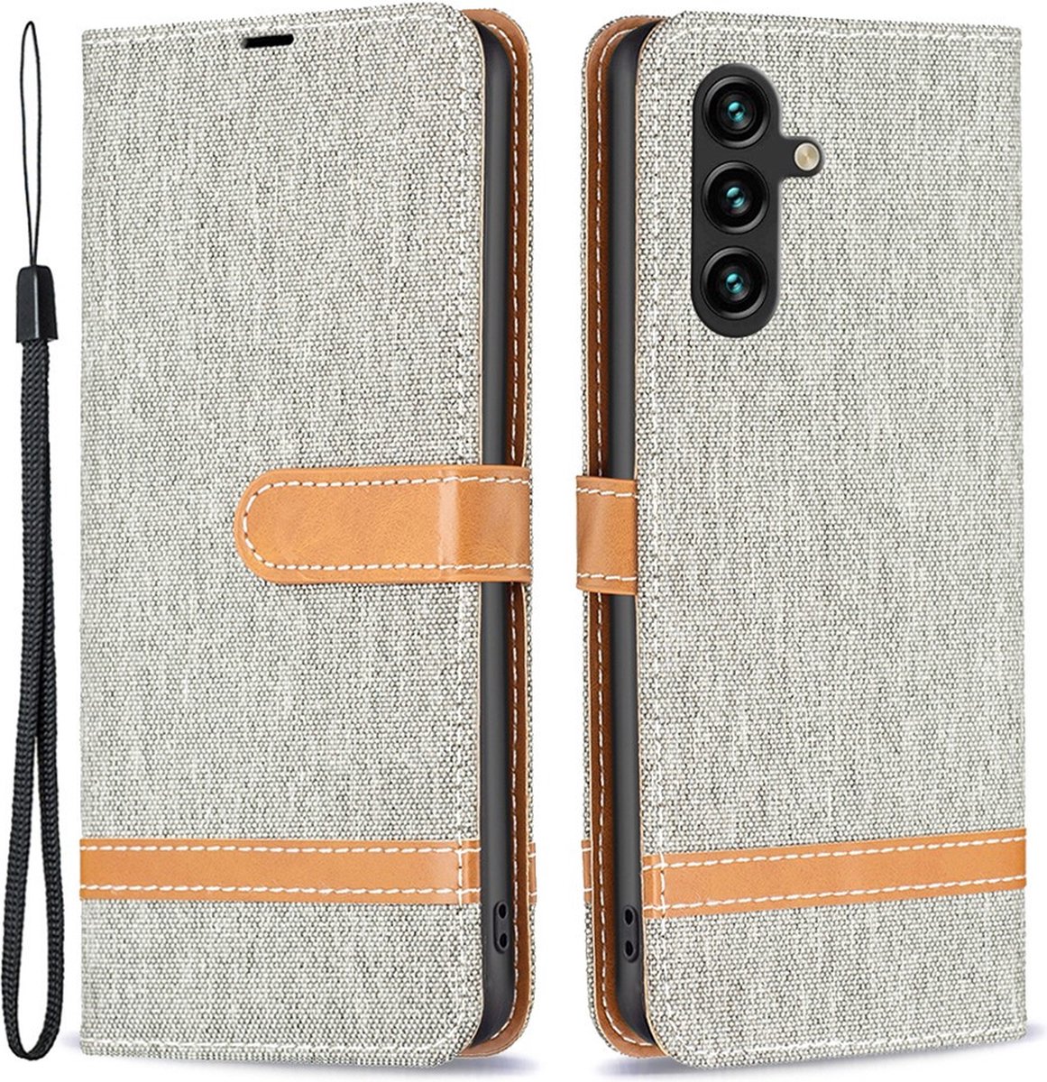 Coverup Hoesje - Geschikt voor Samsung Galaxy A15 Hoesje - Coverup Denim Book Case - Grijs