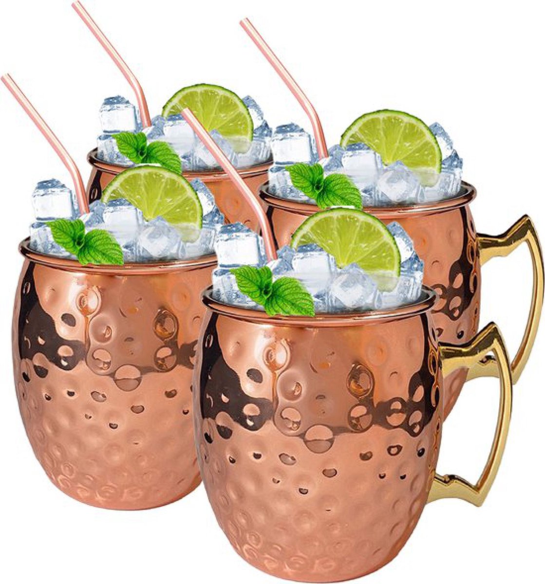 Fjesta© Moscow Mule Bekers Inclusief Rietjes - RVS Cocktailglazen - 35cl - Roségoud