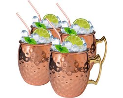 Fjesta© Moscow Mule Bekers Inclusief Rietjes - RVS Cocktailglazen - 35cl - Roségoud
