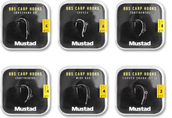 Hameçons carpe Mustad BBS 30 Pack sans ardillon (6 paquets + Multi Box) | Hameçons à carpe