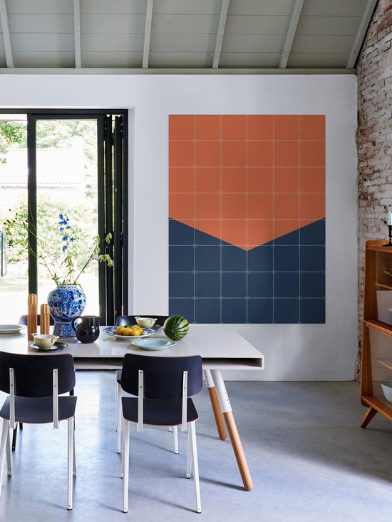 IXXI Color blocking - Orange Blue, Allon Dery - 80 x 100 cm - Support de suspension gratuit - Grande décoration murale et posters - Design graphique, Géométrique