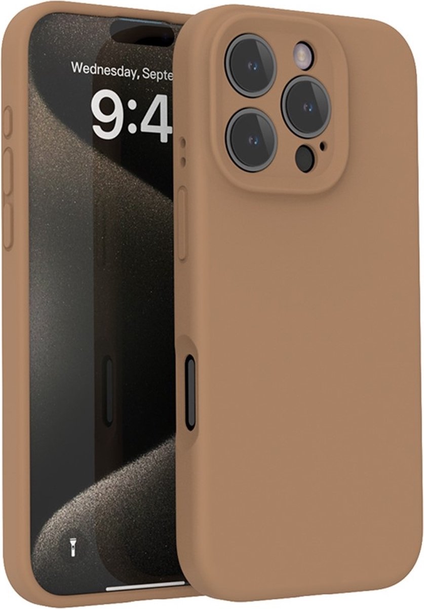 Lunso Geschikt voor iPhone 16 Pro Max hoesje - Flexibel siliconen Backcover - Bruin