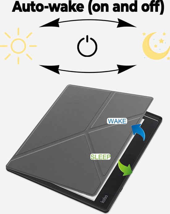 Lunso Geschikt voor Kobo Elipsa 2E hoes (10 inch) - Origami sleepcover - Grijs van Merkloos — afbeelding 4