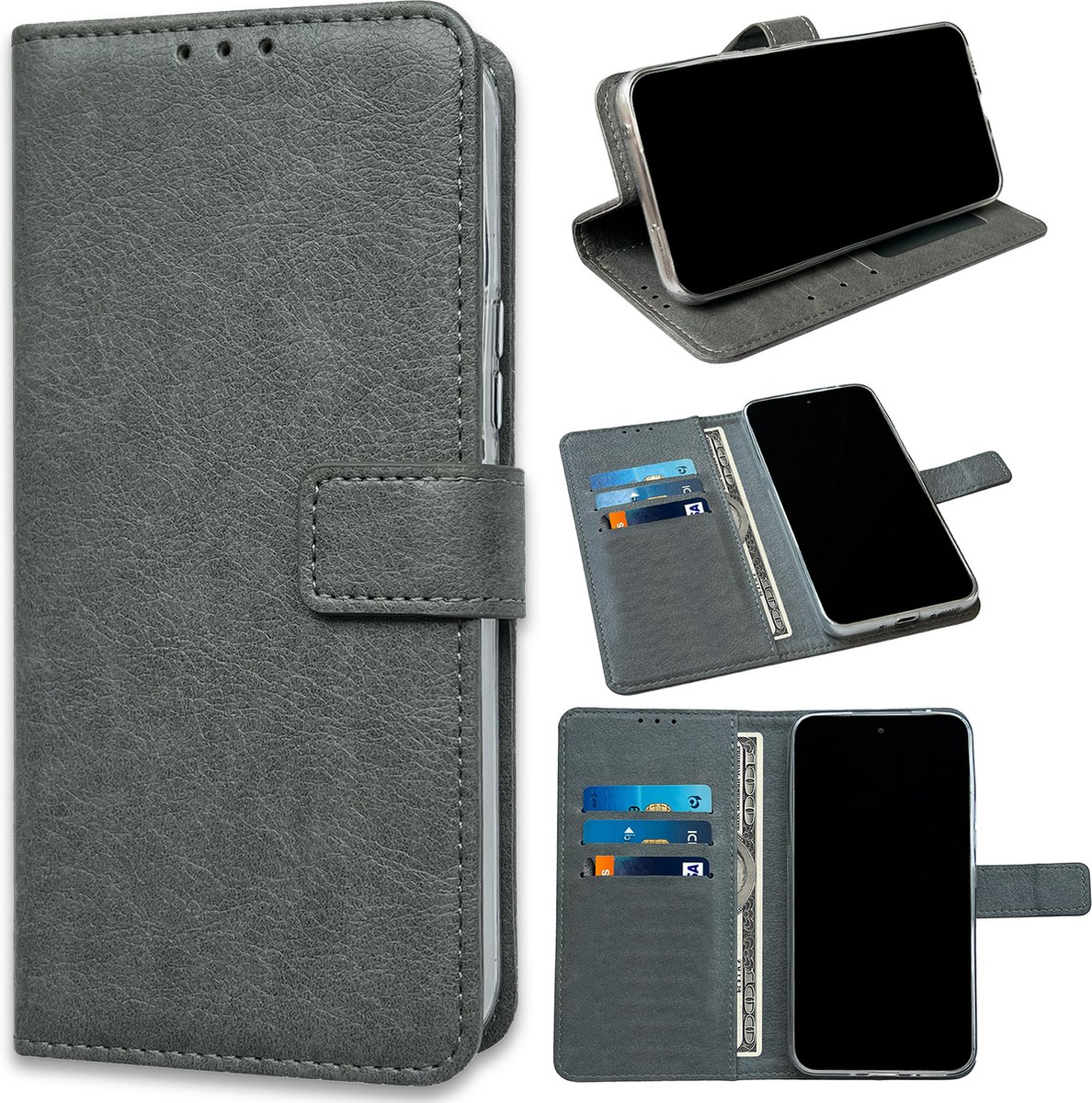 Casemania Hoesje Geschikt voor Samsung Galaxy S25 Plus - Grijs - Portemonnee Book Case