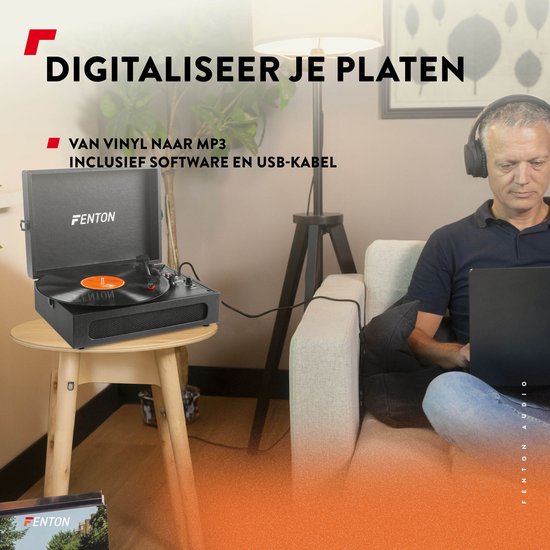 Retro Platenspeler Bluetooth in & out - Fenton RP118 - Model 2025 - Geschikt voor alle platen - Ingebouwde speakers - Zwart — afbeelding 5
