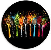 WallCircle® Wandcirkel 60x60 cm - Muurcirkel Lepels - Kruiden - Modern - Graffiti - Verf - Kleurrijk - Muurdecoratie woonkamer - Wanddecoratie slaapkamer - Kamer decoratie accessoires - Ronde schilderijen