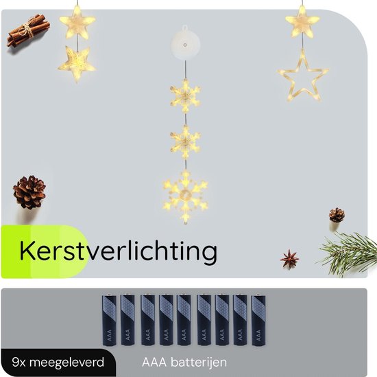 LED-lampen met sterren, met zuignap, 4 stuks, kerstverlichting, LED- verlichting, kerstster, decoratief raamlicht, kerststerren, kerstverlichting, binnenraam