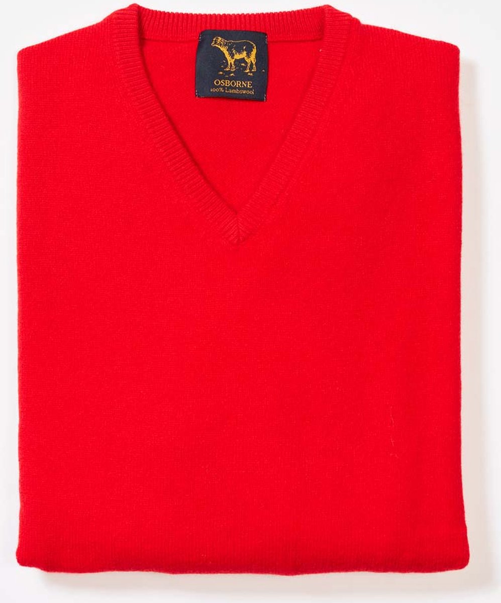 Osborne Knitwear Trui met V hals - Sweater heren in Lamswol - Pullover Heren - Tartan Scarlet - 3XL
