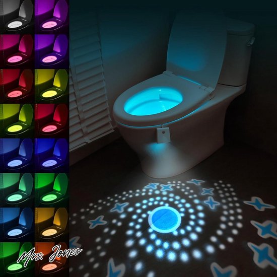 HOTUT Toilet Nachtlampje - 16 Kleuren LED met Bewegingssensor, USB Oplaadbaar en Verstelbare Sensor - Grappig Cadeau in Geel en Blauw voor Badkamer, Slaapkamer of Verjaardag