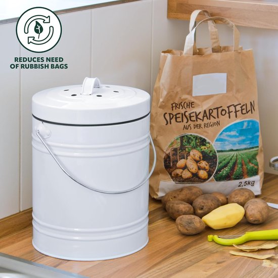 Bremermann Seau à compost 5 litres blanc avec filtre à charbon actif - Jardin