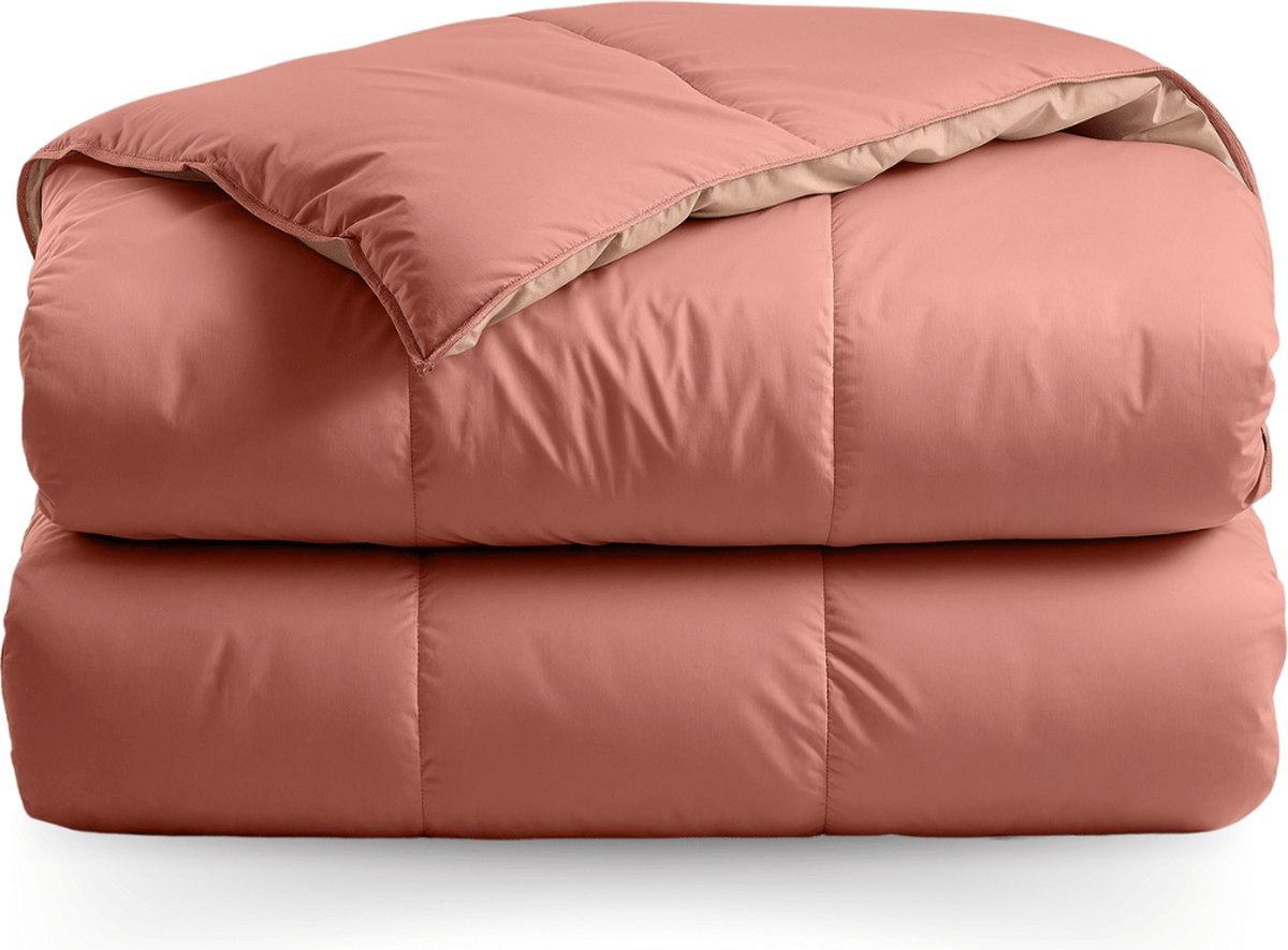 Zelesta® Deluxe Duo Salmon & Peach 240x200 - Dekbed zonder overtrek - 30 dagen proefslapen - Eco Cloud vulling - Wasbaar hoesloos dekbed - Bedrukt dekbed - Percal katoen dekbed - All Year Winterdekbed & Zomerdekbed