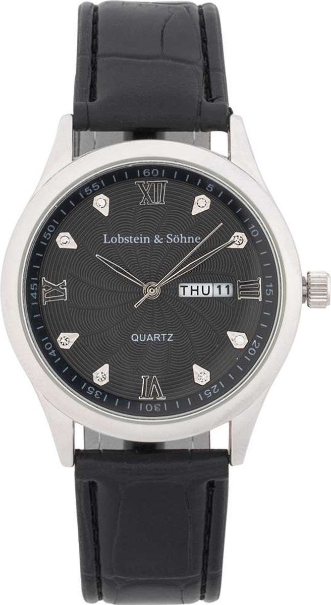 Lobstein & Söhne Augustus Horloge Zwart | Herenhorloge | Dameshorloge | Analoog Horloge | Leren Band | Waterbestendig 3 ATM | Casual Horloge | Klassiek Polshorloge | Zwart Horloge | Inclusief Batterij