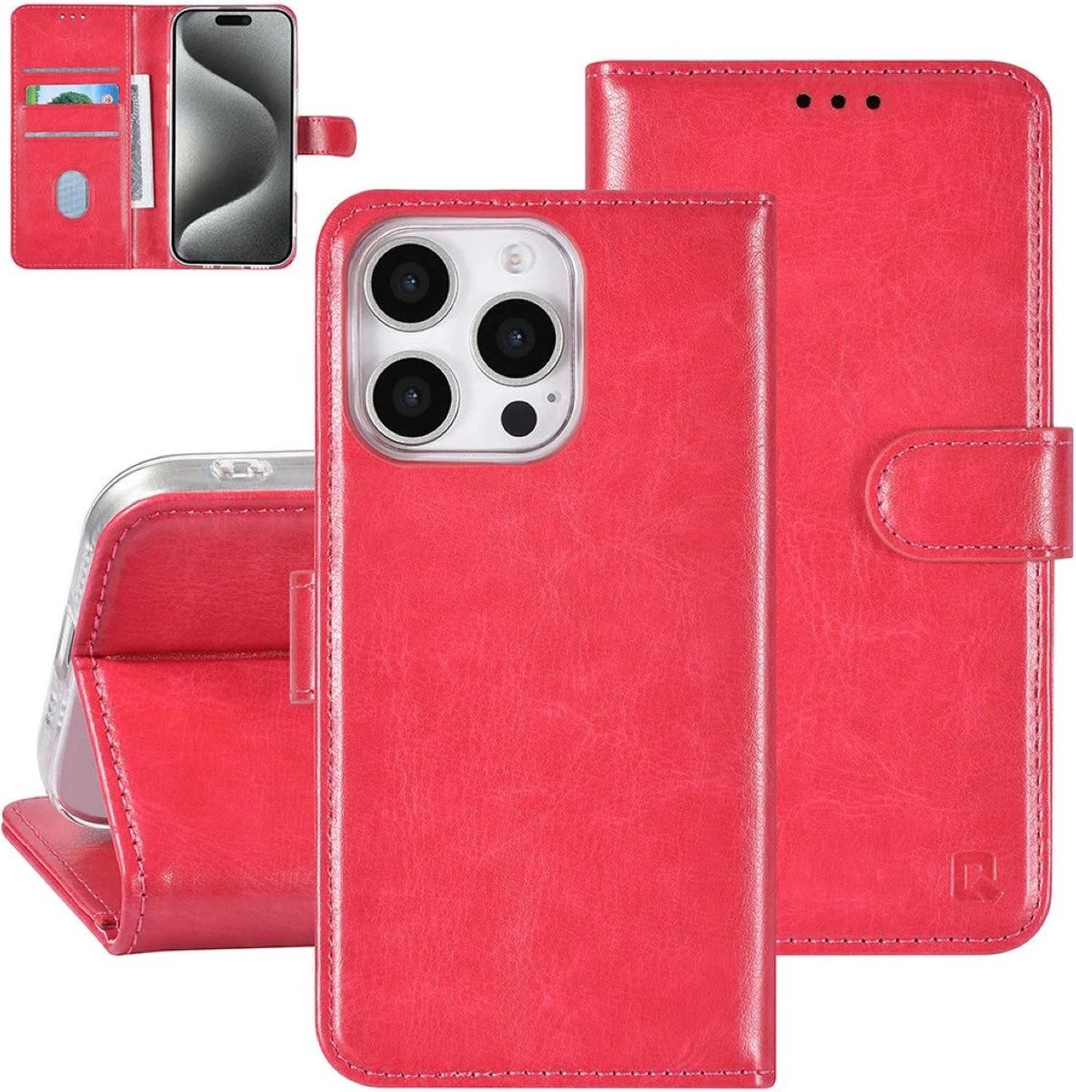 Multimedia & Accessories PU Leather Book Case Case suitable for Apple iPhone 16 Pro - Pink - Wallet - With Stand - Card Holder - Card Holder - 3 Cards - Magnet Closure - Bookcase