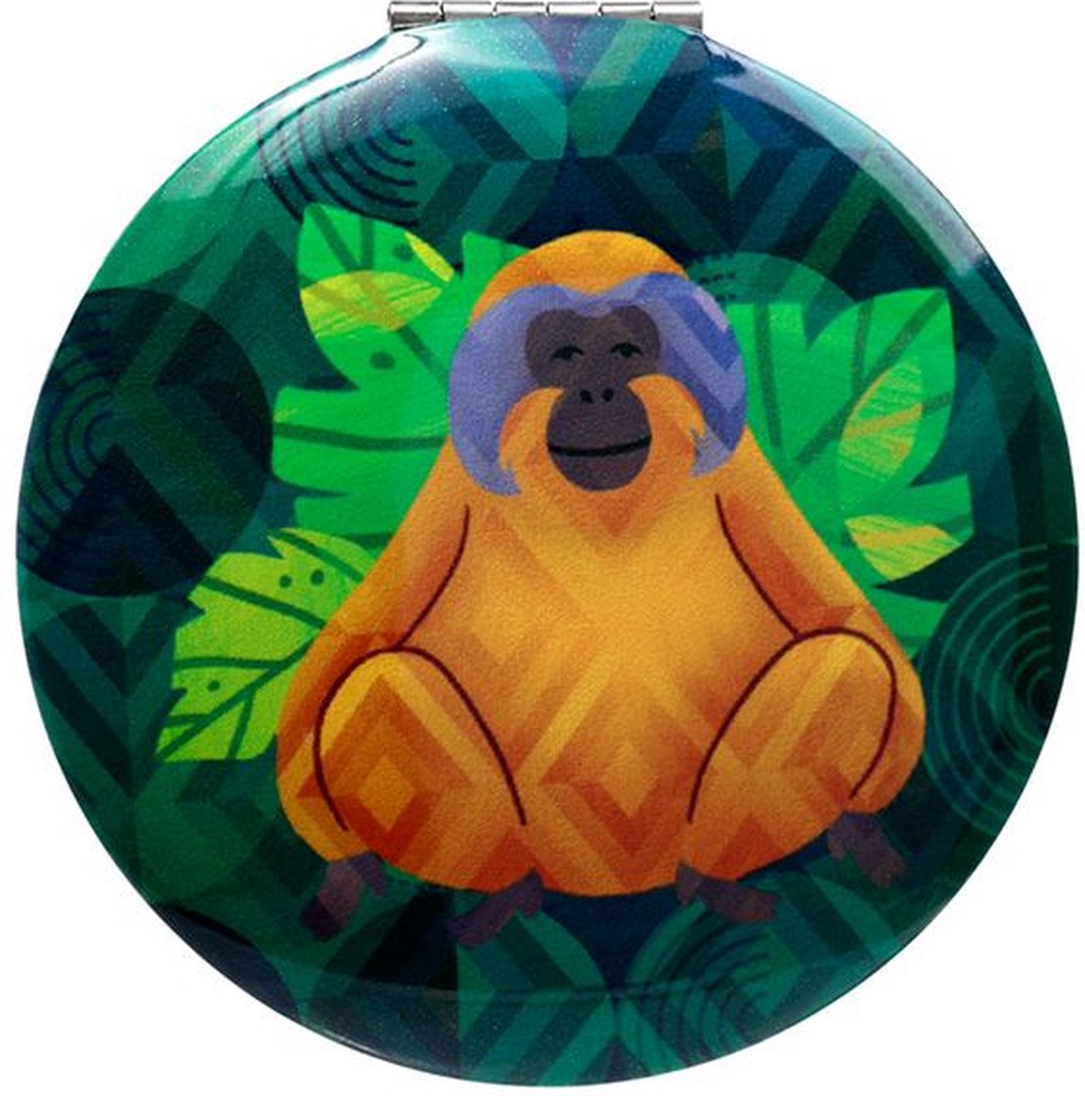 Goedkoopste Spiegeltje Make-Up Compact Klep - Animals Kingdom - Dierenrijk - Orang Oetan - 6.5x6.5x1cm
