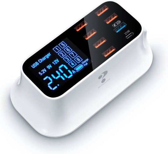 YONO Usb Lader met Voeding - Super Oplader - 8 Poorten - Usb A C - Hub met Stekker - Wit