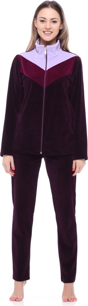 Merry Style – Dames Huispak – Vrijetijdspak – Velours – MS-MG-F-SUIT3-n – Donker paars/licht paars – XXXL