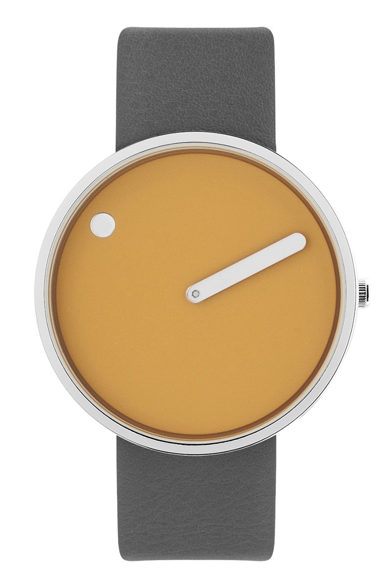 Picto Design Horloge Mostergele Wijzerplaat, Donkergrijs Lederen Horlogeband 43354-6220S - Uniseks - 40mm