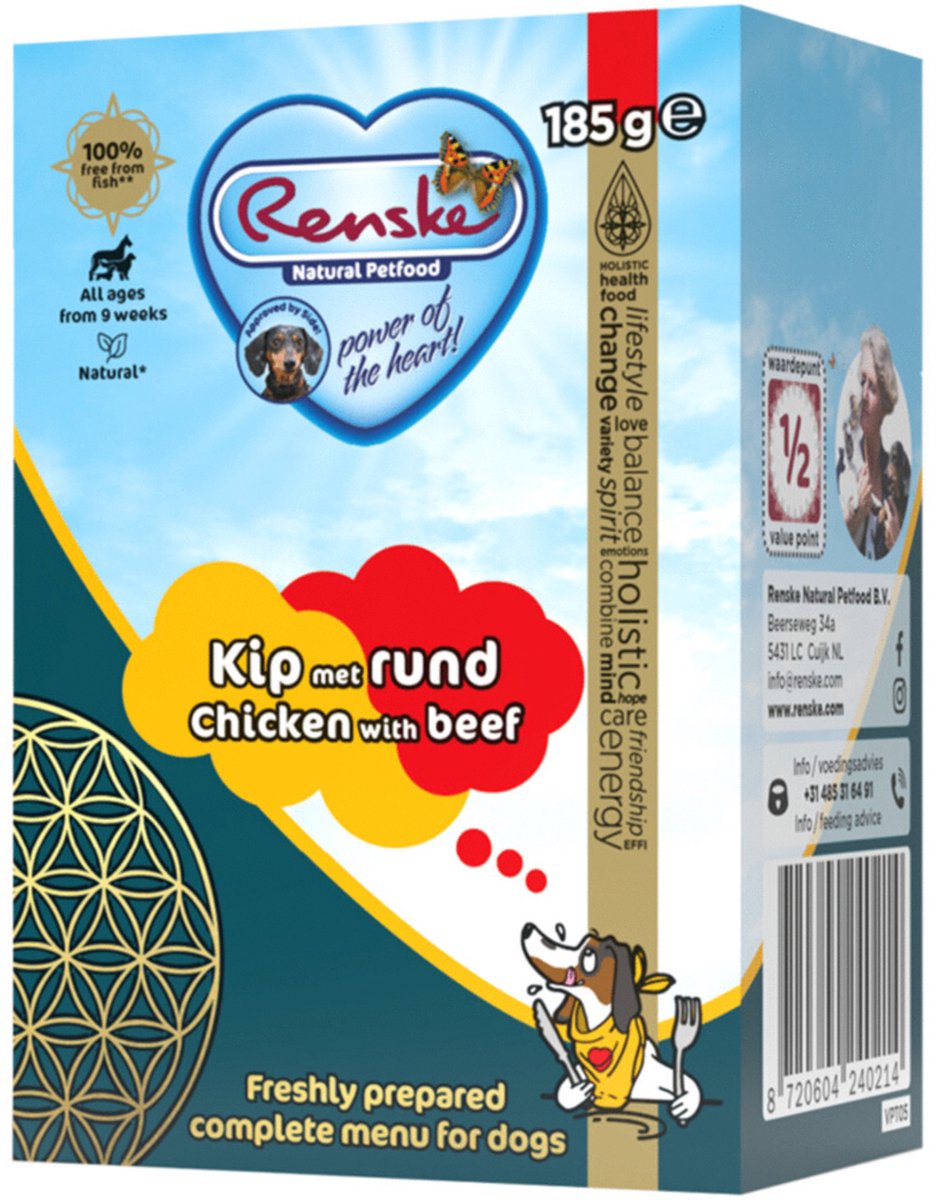 Renske vers bereid kip met rund natvoer hond (tetra) 24 x 185 g